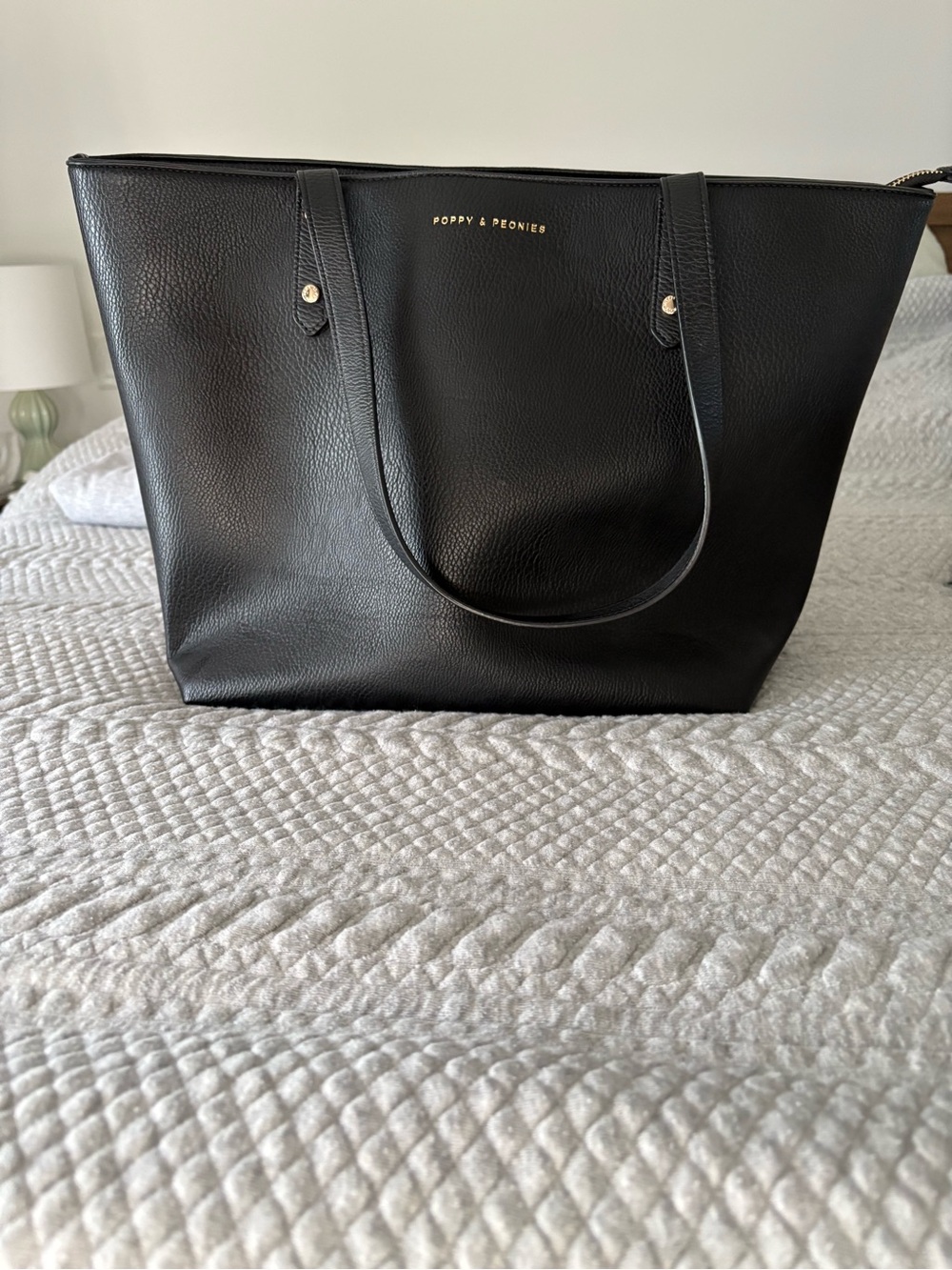 Poppy & Peonies Black Vegan Leather Go-Getter Tote